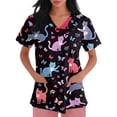 thumbnail image 3 of Kixjoy Scrubs Tops for Women Plus Size Casual Animal Printed Nurse Scrubs V Neck Stretch Short Sleeve Top Lightweight Medical Womens Blouses with Pockets, Red L, 3 of 6