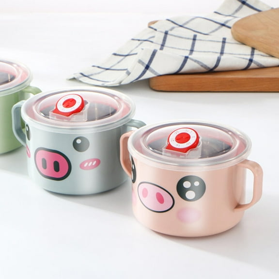 LEDMOMO Pink Stainless Steel Bowls for Kids with Lid Double Handle Ergonomic Design for Kitchen Use 15 oz