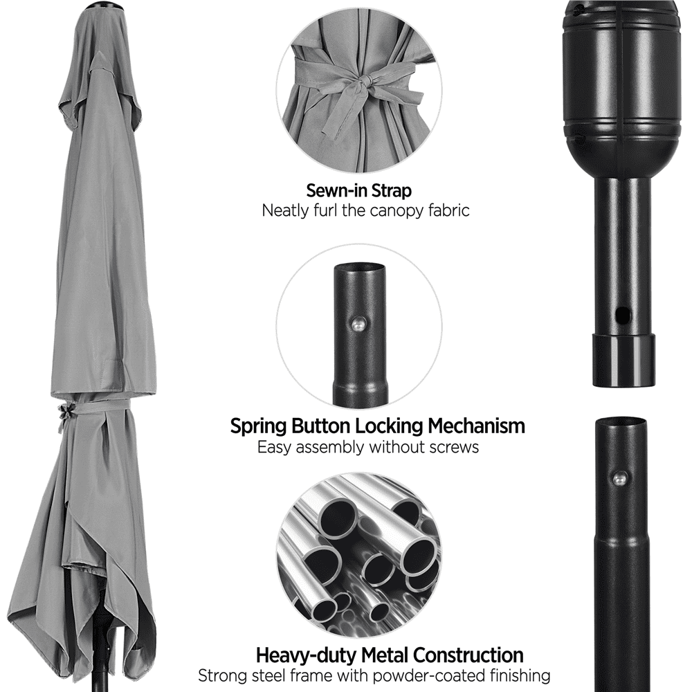 Renwick Outdoor Rectangular Patio Umbrella with Adjustable Canopy, Gray