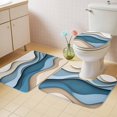thumbnail image 4 of Blue Brown Bathroom Rugs Set Ombre Water Ripple Abstract Wave Stripe Modern Non Slip Absorbent Soft Bath Mats 3 Piece Set with Bathroom Rug, U-Shaped Floor Mat, Toilet Seat Cover Large Size, 4 of 9