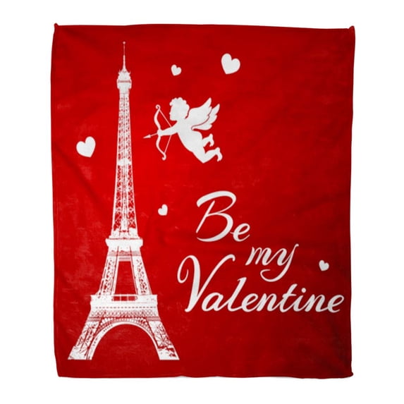 ASHLEIGH 50x60 inch Super Soft Throw Blanket Red Heart Romantic Eiffel Tower and Cupid for Valentine Day Angel Home Decorative Flannel Velvet Plush Blanket
