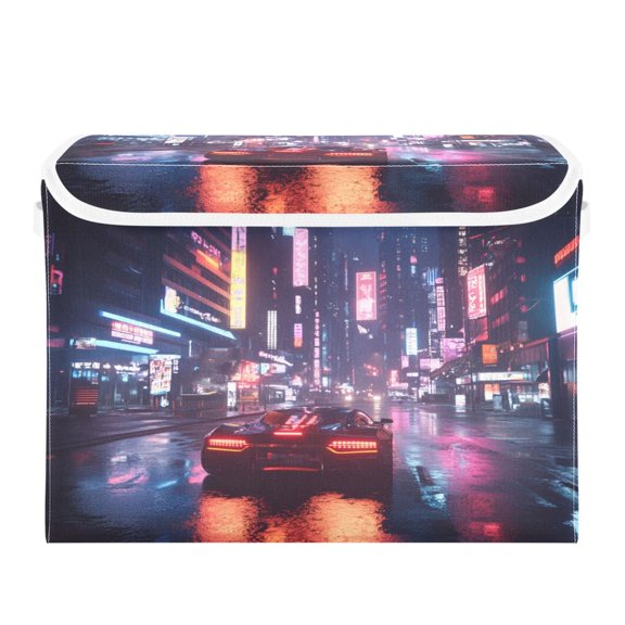 Storage Box With Lid 16.5x12.6x11.8In Foldable Stacked Household Storage Box Cyberpunk Car