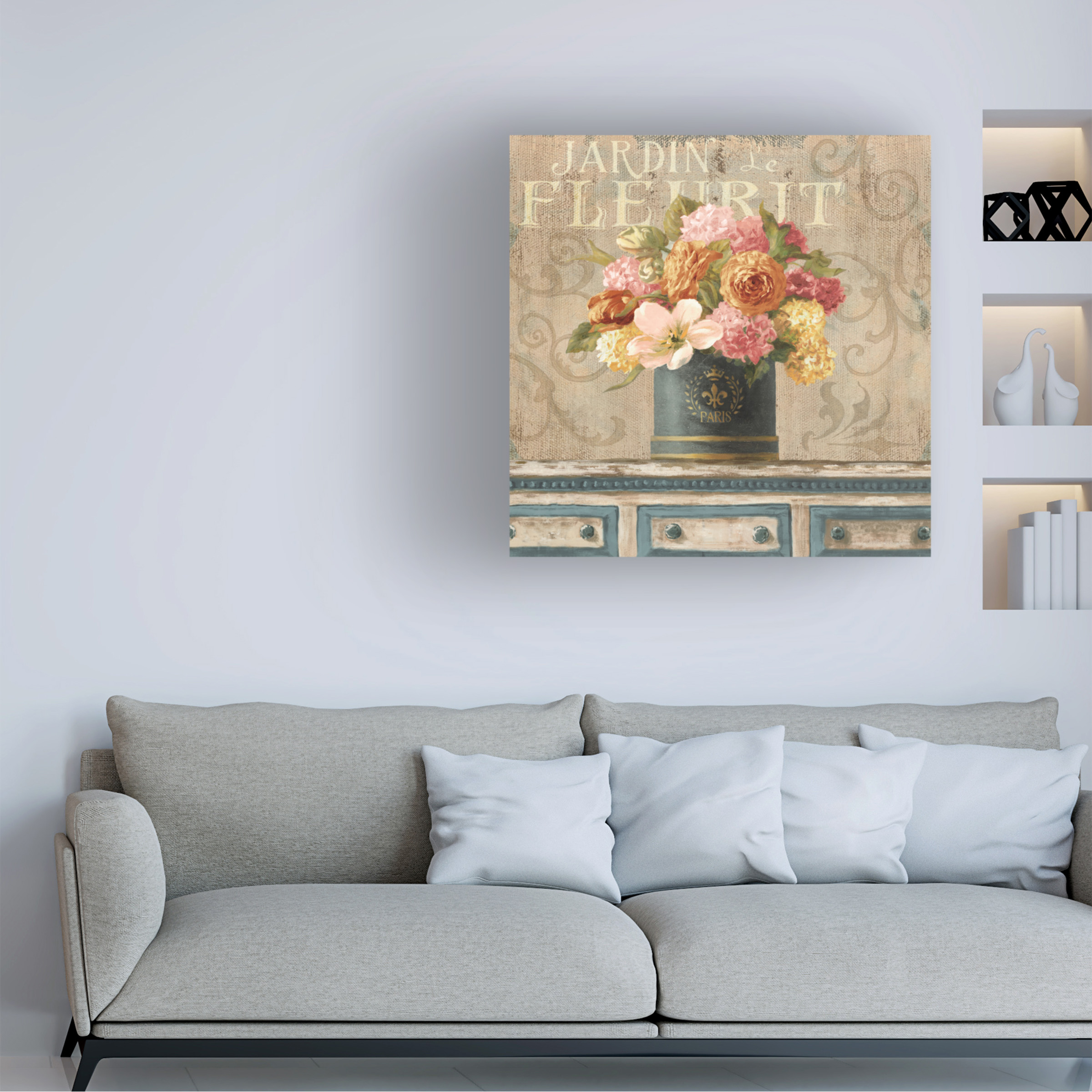 Trademark Fine Art 'Tulips in Teal and Gold Hatbox' Canvas Art by Danhui Nai