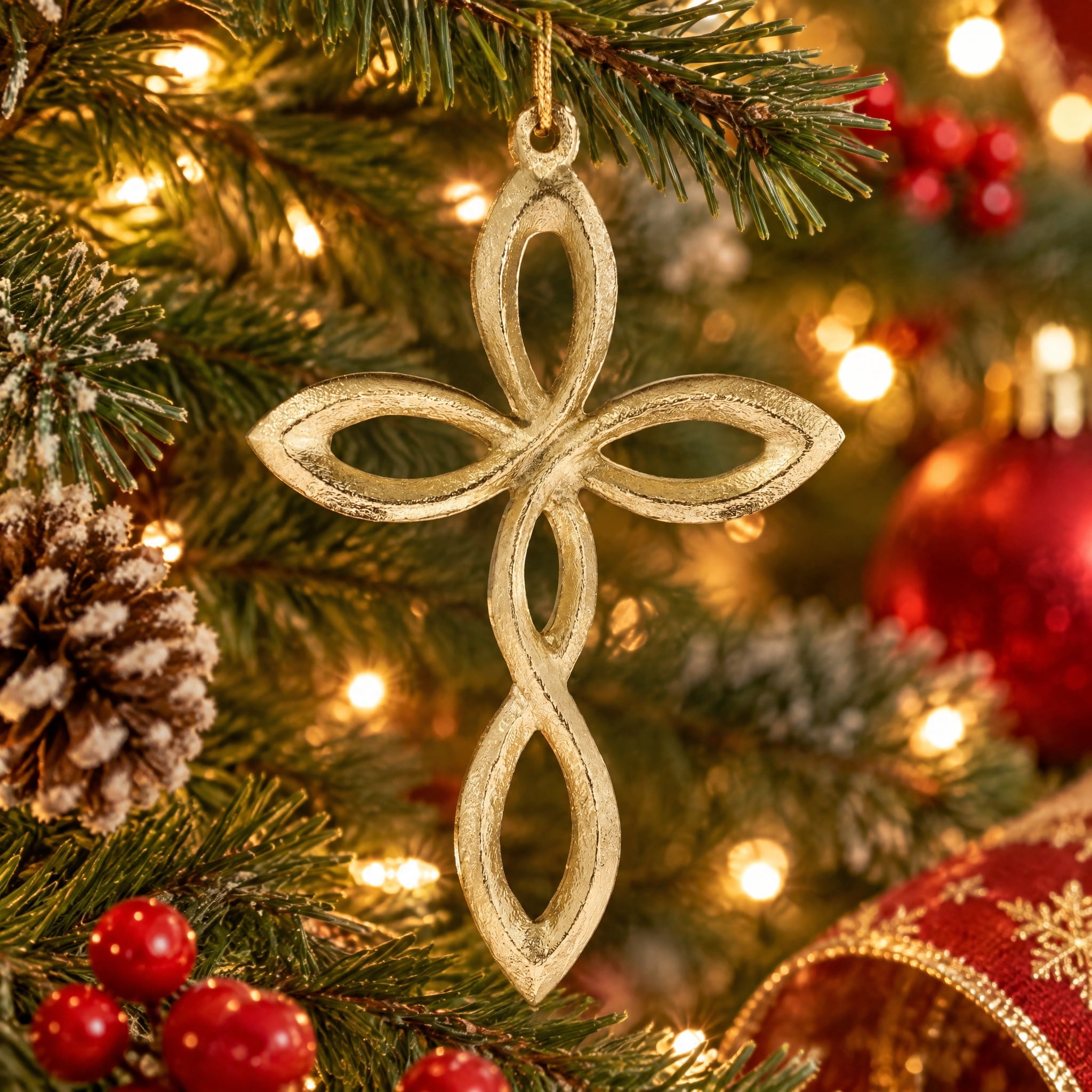 Gold Metal Cross Christmas Ornament, 5", by Holiday Time