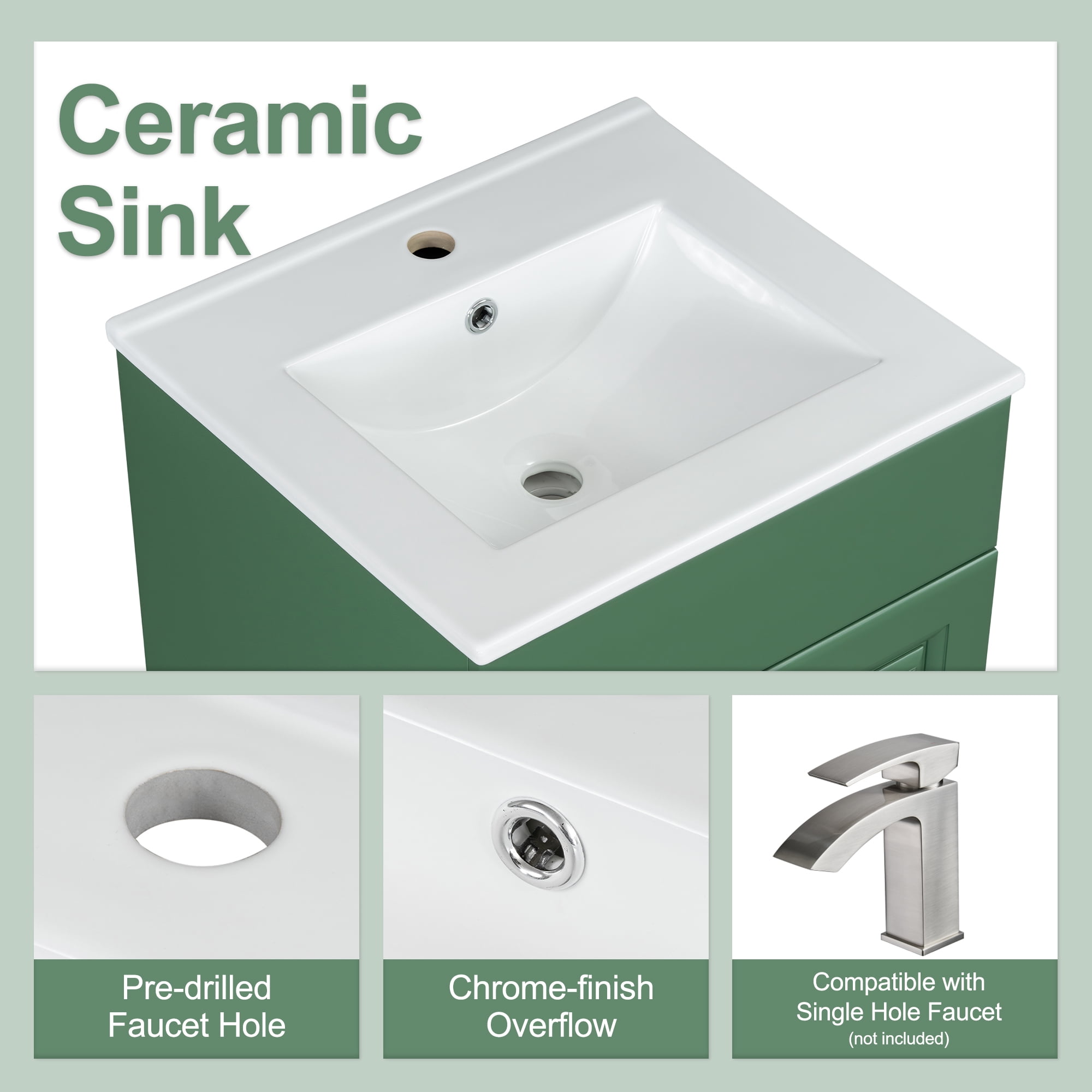 Euroco 20" Bathroom Vanity with Sink, Vanity Cabinet with Door Shelf and Adjustable Shelf