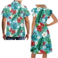 thumbnail image 5 of Uorisanigo Hibiscus Matching Couple Outfits Hawaiian Flower Husban and Wife Clothing Men's Short Sleeve Beach Shirt Size S and Midi Dress V-neck Hawaiian Dresses with Pocket, 5 of 7