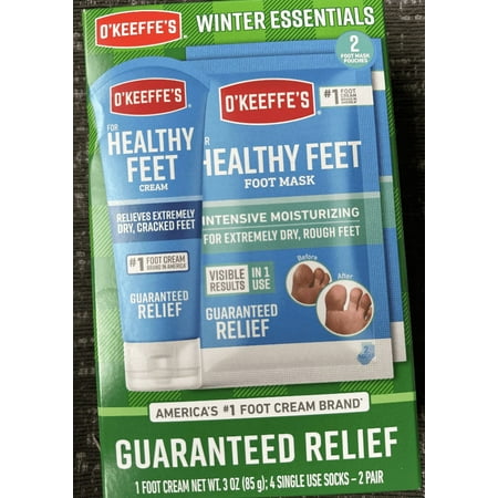 O'Keeffe's Winter Essentials Healthy Feet Set with Cream 3 Oz & Foot Mask Socks for Cracked Heels, Unscented