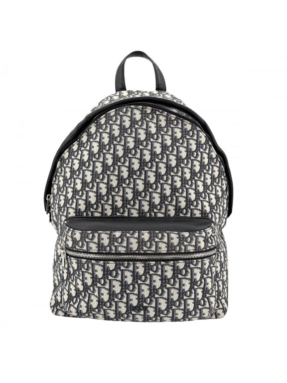 Pre-Owned Christian Dior Men's Rider Backpack, Oblique Design, Canvas and Leather, Beige/Navy,...
