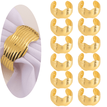 Gold Napkin Rings Set of 12, Modernist Napkin Ring Holder for Wedding, Banquet, Metallic Adornment for Table Settings, Glossy Serviette Buckles Decor