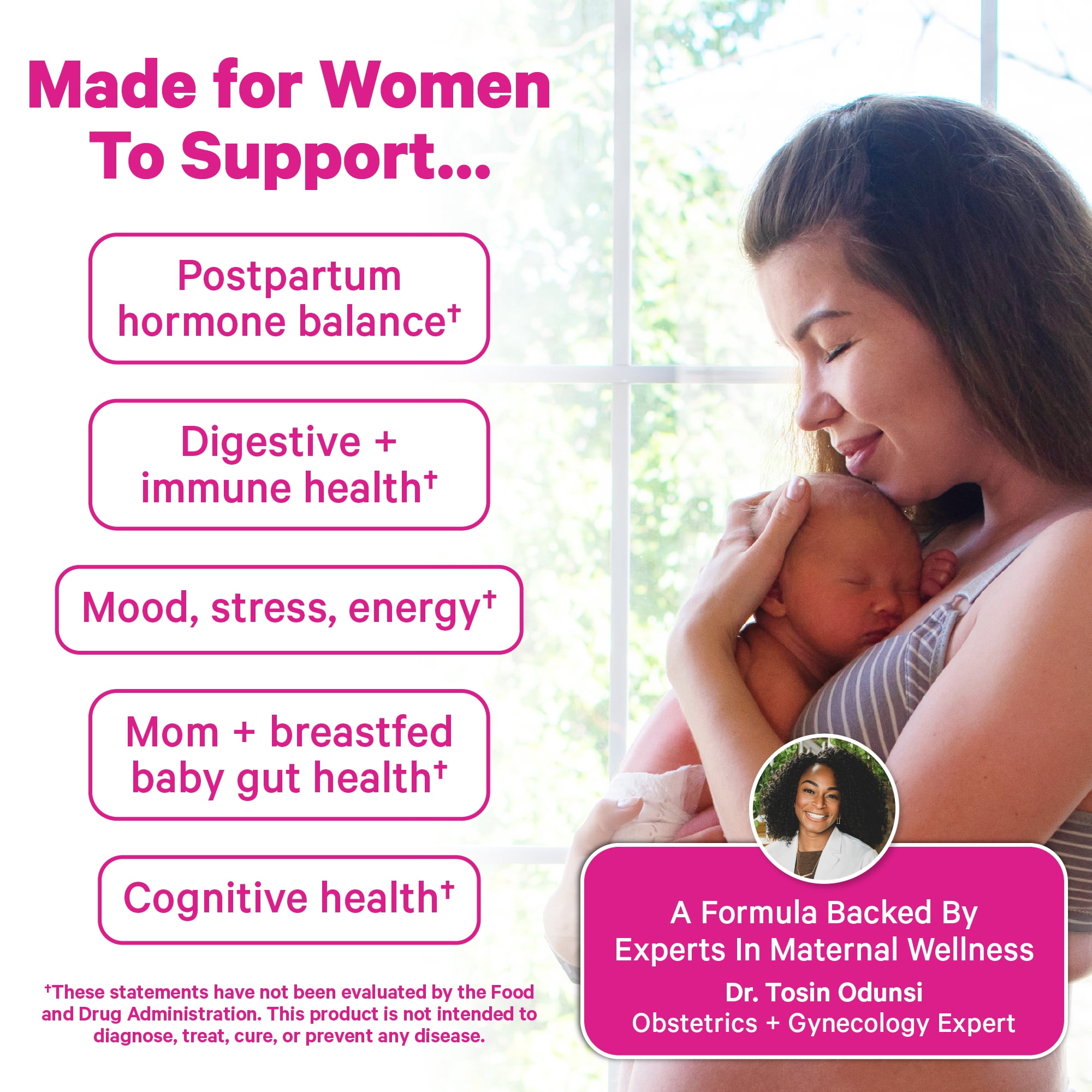 Pink Stork Postpartum Probiotics for Women with Ashwagandha and Chamomile, 30 Capsules