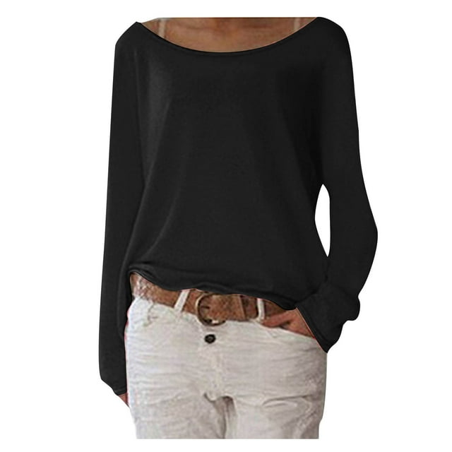 Sentmoon Womens Loose Fit Blouse Crew Neck Long Sleeve Tops Workout Pullover Basic Oversized Womens Summer Tops 2025 Summer Saving