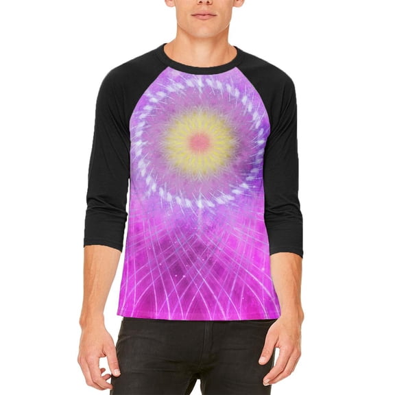 Rum Runner Hibiscus Fractal Mandala Mens Raglan T Shirt White-Black MD