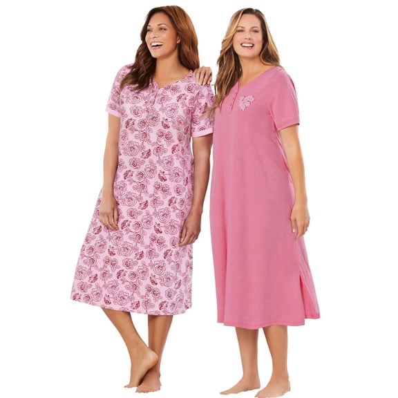 Dreams & Co. Plus Size 2-Pack Long Henley Sleepshirt