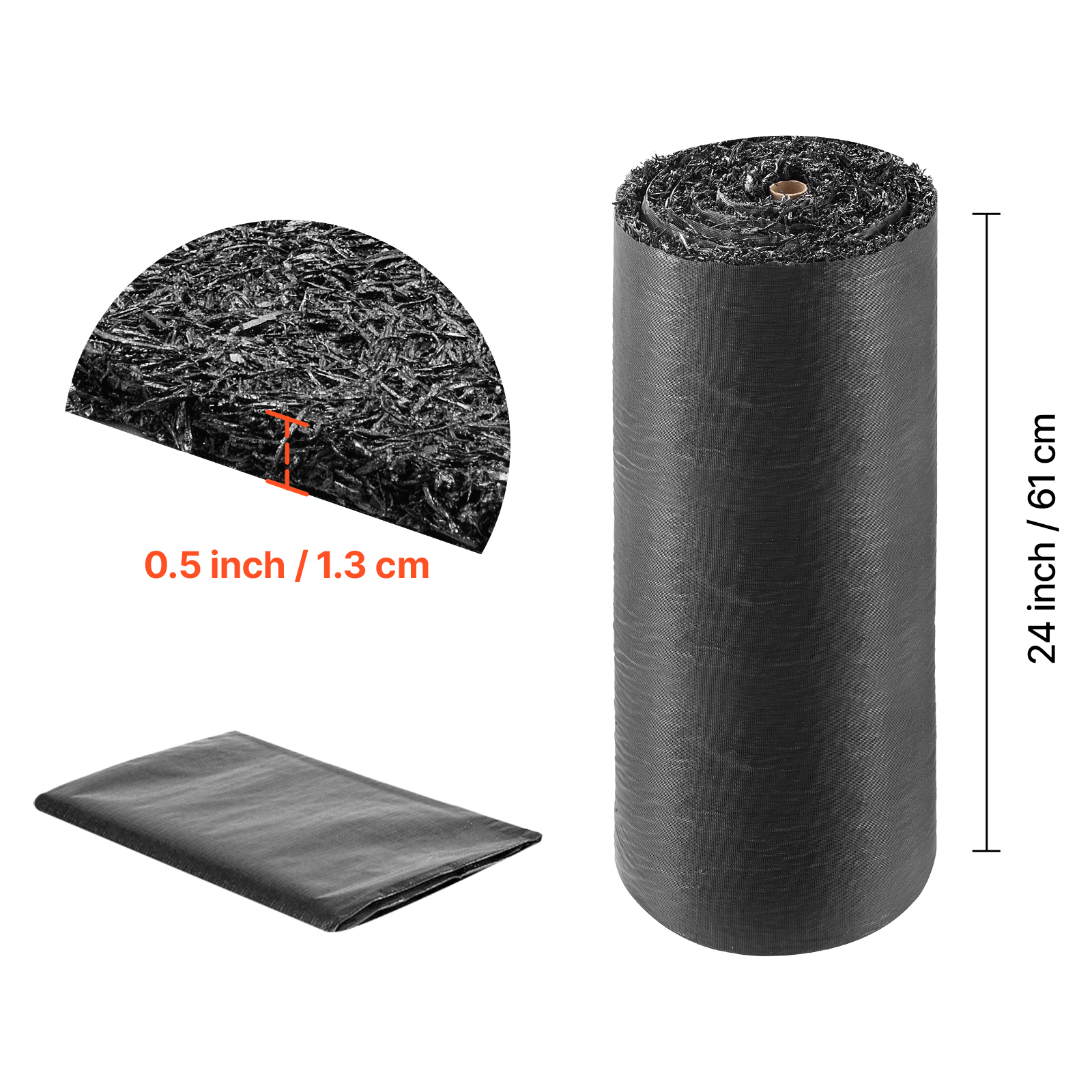 KFFKFF Rubber Mulch Mat Roll, 2 Rolls 96 x 24 in Recycled Rubber, 0.5 in Thick, Customizable, Minimizes Weed Growth, Realistic Weed Barrier Mat, Durable Pathway for Landscaping