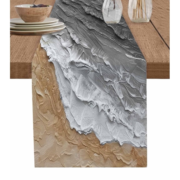 ERUNPONLY Grey Coastal Beach Table Runner - 108 Inch Long Summer Nautical Oil Painting Cotton and Linen Blended Dress Scarves Farmhouse Table Runner for Kitchen Dining, Coffee Table, 13" x 108"