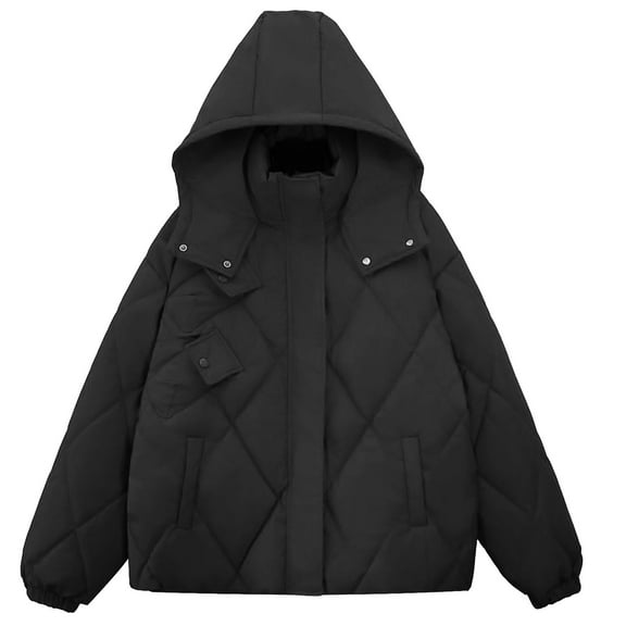 Sevevn Women's Fall And Winter Long Sleeved Warm Cotton Jacket Bread Rollbacks Black XXL