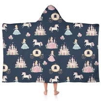 Dark Blue Princess Unicorn Pattern Hooded Bath Towel，50"x30" for Ages 3 To 12 Kids, Quick Dry Lightweight Soft Microfiber Hood Beach Towel Cover Up for Kids