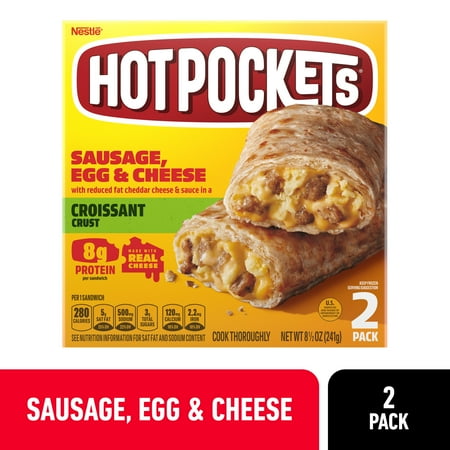 Hot Pockets Sausage, Egg & Cheese Croissant Crust Frozen Breakfast Sandwiches, Breakfast Hot Pockets Made with Cheddar Cheese, 2 Count 8.5 oz