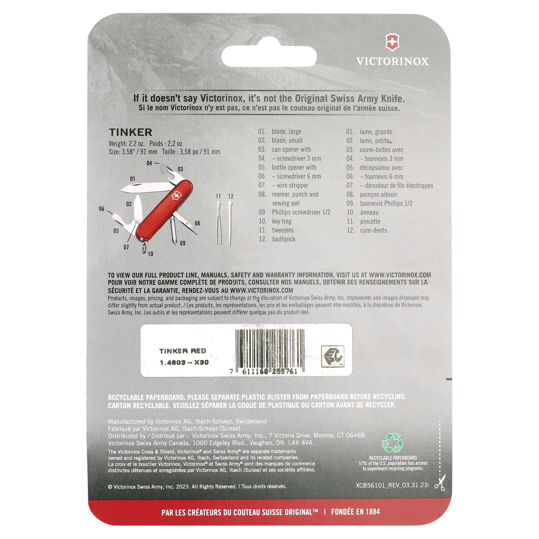 Victorinox Tinker Swiss Army Knife, 12 Functions, Red