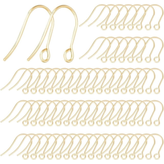 Juego de 200 ganchos para pendientes de acero inoxidable chapado en oro de 18 quilates, con forma de anzuelo francés y bucle horizontal para bisutería DIY.