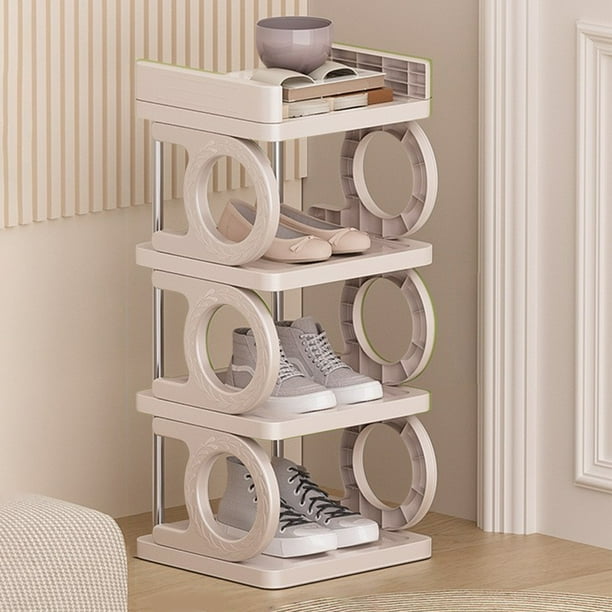 Zapatero organizador de 4 niveles | Zapatero estrecho y resistente de plástico para entrada, dormitorio y armario | Zapatero pequeño multifuncional y ventilado para hombres, mujeres y niños