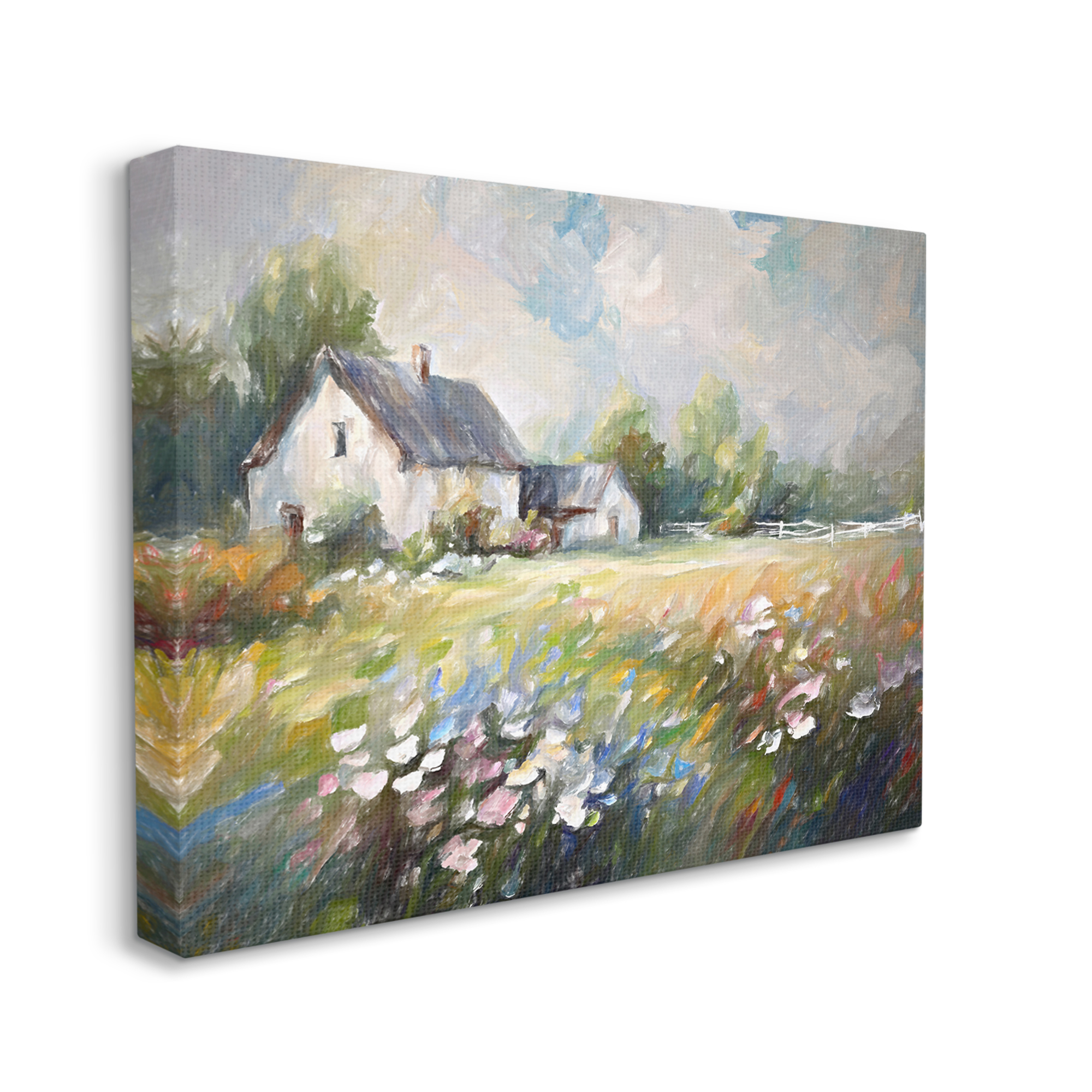 Stupell Industries Windblown Flowers Farmhouse Landscape Painting Gallery Wrapped Canvas Art Print Wall Art, 20 x 16