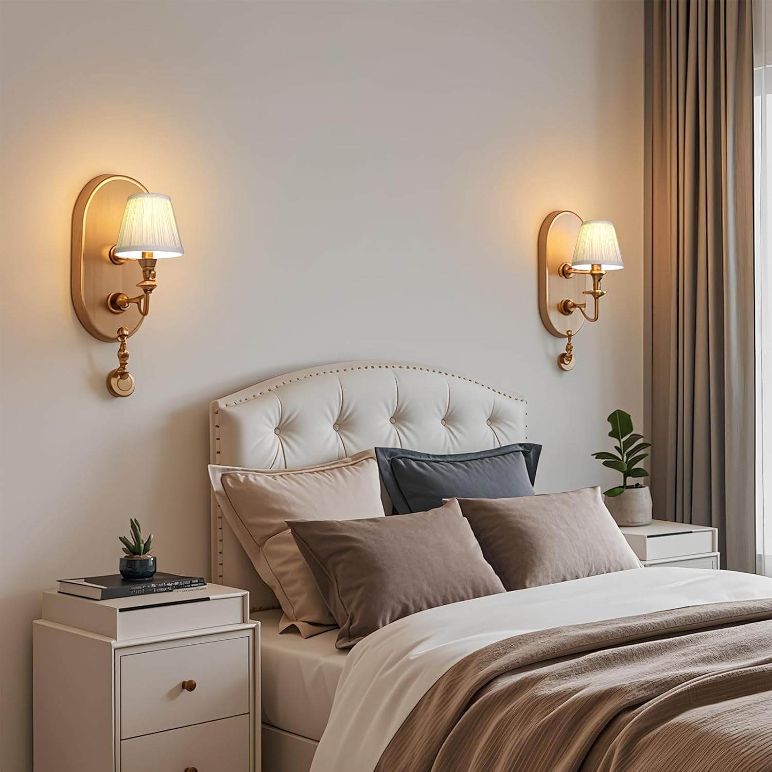 Clip-On Fabric Lamp Shades in Beige Linen, 5.9" Bottom 3.54" Top 5.12" Height, Eye-Protective Design for Chandeliers and Table Floor Lamps
