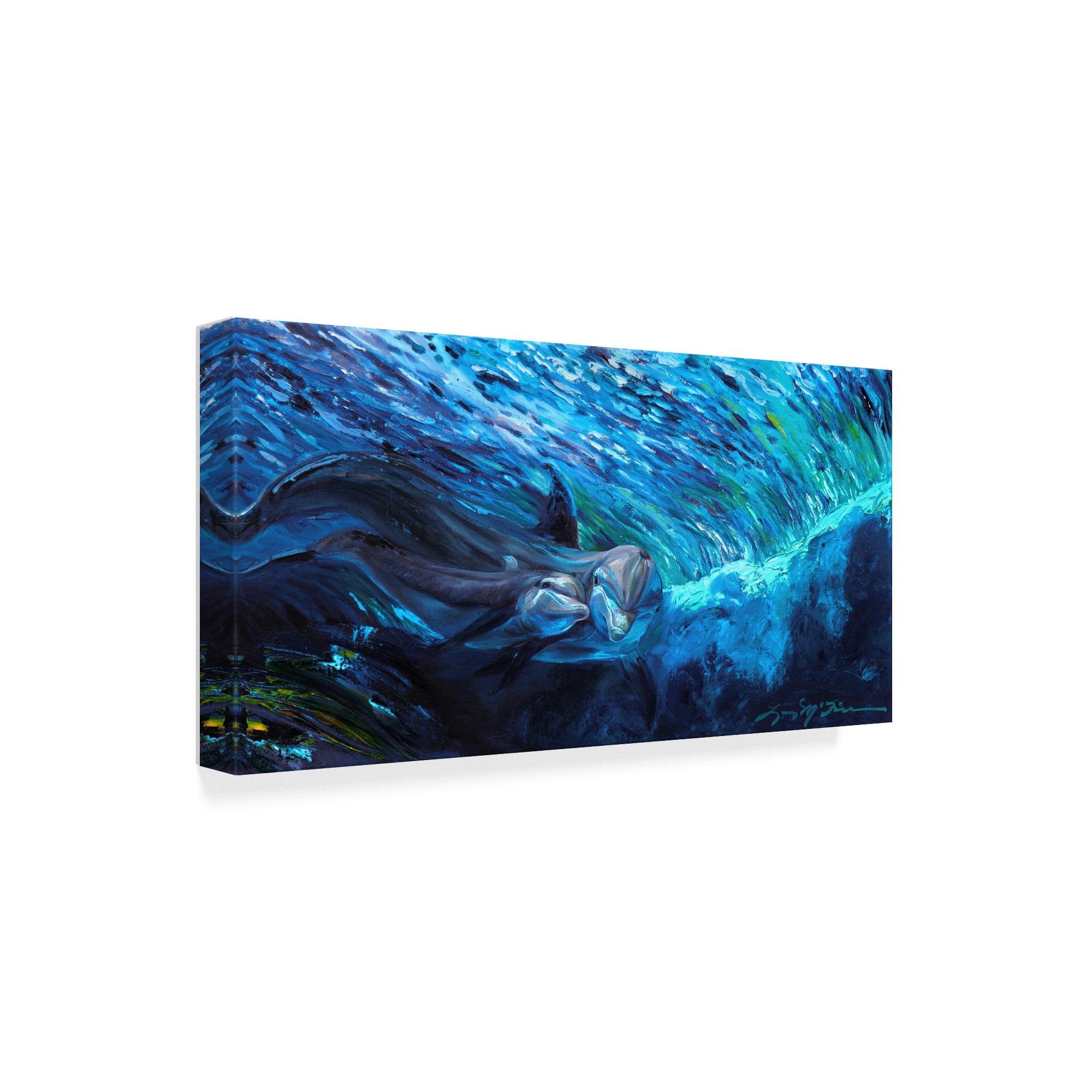 Trademark Fine Art 'All My Waves Mother And Baby Bottlenose Dolphin' Canvas Art by Lucy P. Mctier