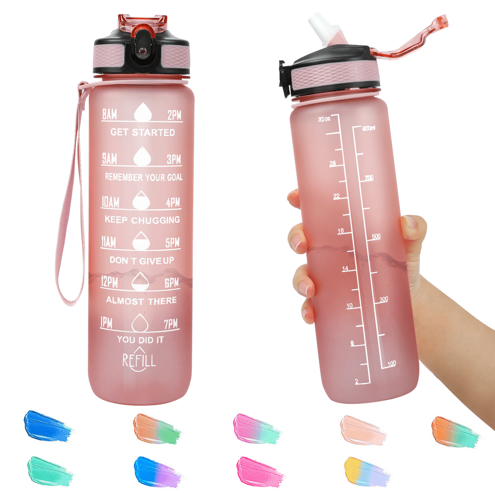 Carevas Sports Water Bottle with Time Marker BPA Free & Leak proof Portable  Reusable Drinking Kettle Fitness Sport 1L Water Jug for Men Women Student