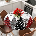 thumbnail image 2 of Red Black Christmas Tree Round Tablecloth 36-44 Inch Round Fitted Table Cloth with Elastic Edge, Xmas Tree Snowflake Waterproof Table Cover Protector for Outdoor Picnic Party Dining, 2 of 6