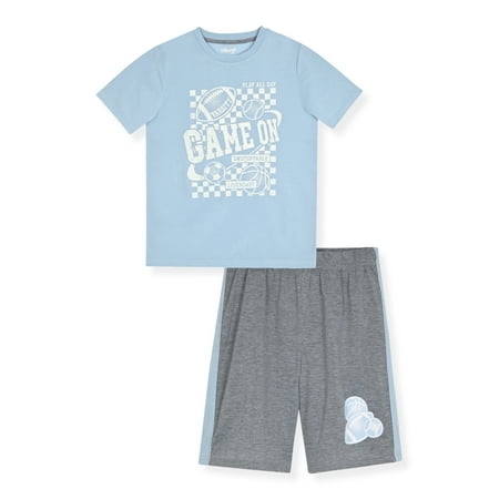 Sleep On It Boys 2-Piece Short-Sleeve Jersey Pajama Shorts Set - Game On , 12-14