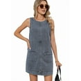 thumbnail image 2 of Womens Sleeveless Denim Dress Casual Summer Crewneck A Line Overall Mini Dress Jean Jumper Pinafore with Pockets Blue L, 2 of 6