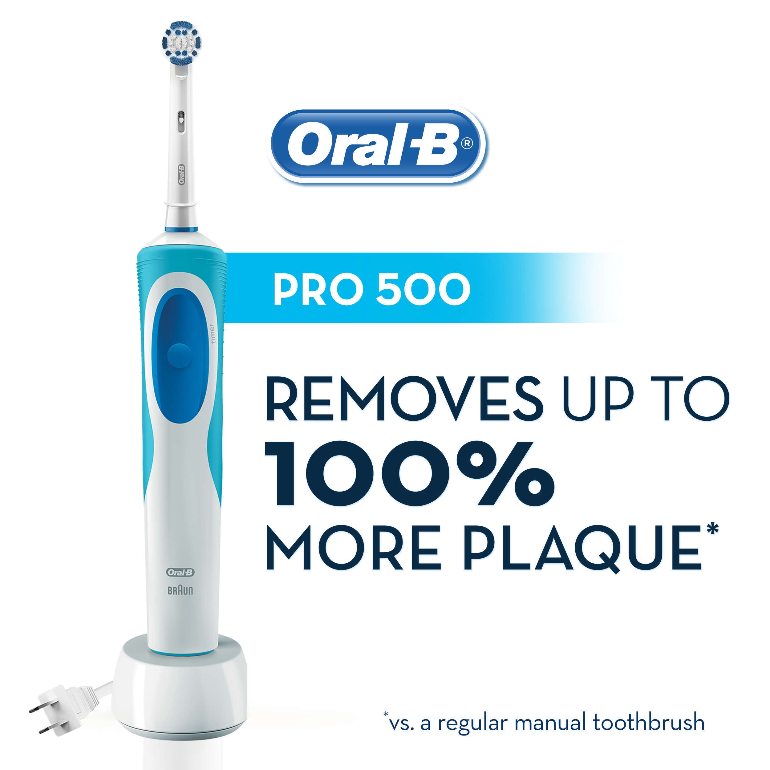 Oral-B Pro 500 Precision Clean Electric Rechargeable Toothbrush, powered by Braun