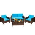 thumbnail image 2 of Devoko 4 Pieces Patio Conversation Set PE Rattan Wicker , Blue, 2 of 8