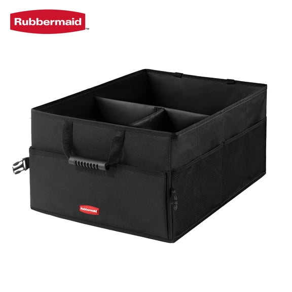 Rubbermaid Trunk Organizer – Heavy-Duty, Collapsible Storage Bin Multiple Compartments,Foldable Car Organization for Cars, Trucks, and SUV, Black