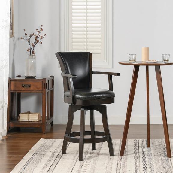 Williams 27" Swivel Counter Height Bar Stool Vintage Black Brown Faux Leather
