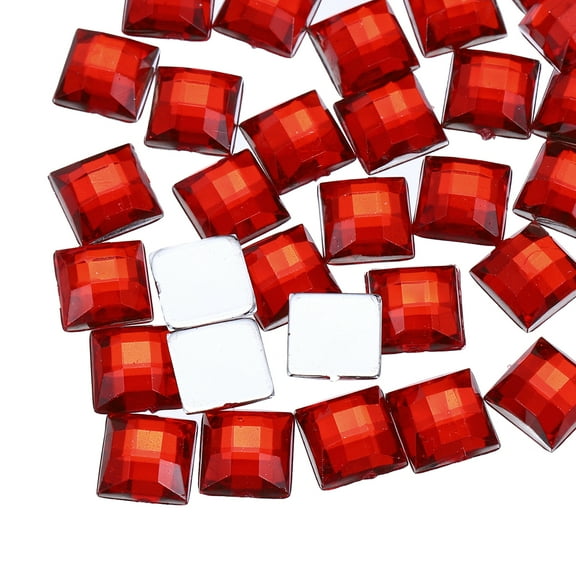 100 Pcs Acrylic Flat Back Rhinestones 8mm Square Artificial Gemstone for Crafts Face Painting Costume Jewelry Making Red