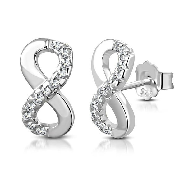 925 Sterling Silver White CZ Stud Infinity Women Stud Earrings Color: Silver