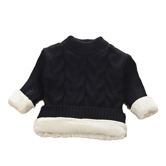 FYEGRE Tencel Toddler Sweater Girls Winter Warm Lined Crewneck Pullover Low Neck Cozy Casual Knitted Top For Cold Weather Comfort Black 4-5 Years
