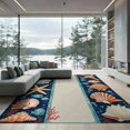 thumbnail image 2 of ODIKA 8'x10' Washable Area Rug Striped Coral Reef Starfish Seashell Border Nautical Motifs for Living Room, Under Sectional, Family , Durable, Non-Slip, 2 of 7