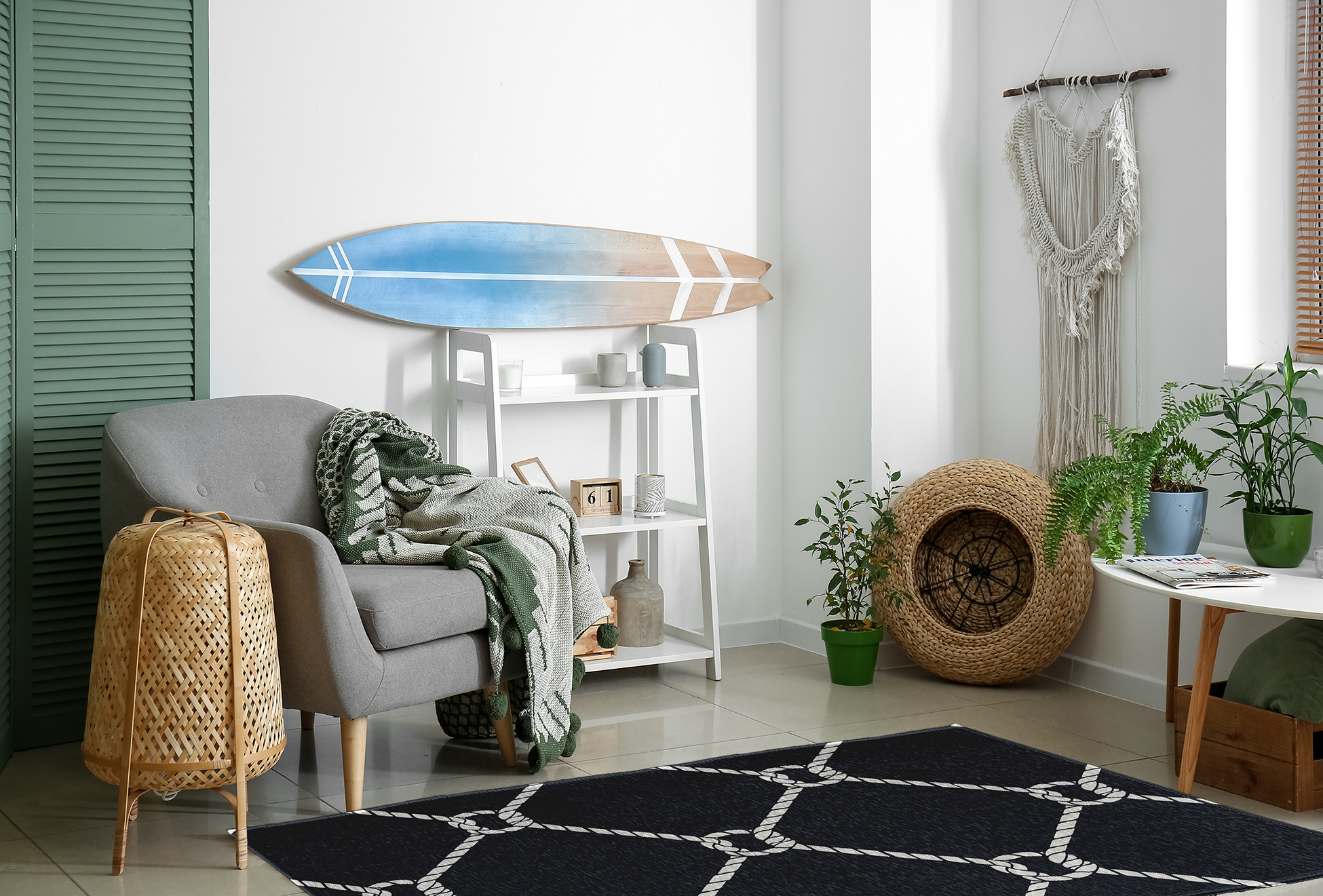 Simply Daisy 4' x 6' Ahoy! Nautical Chenille Rug, Shark Blue