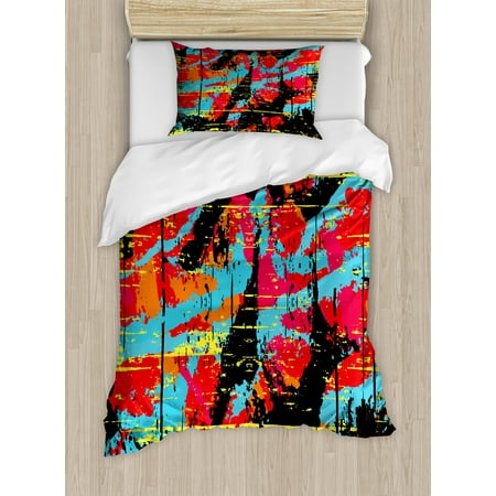 Urban Graffiti Twin Size Duvet Cover Set Sketchy Graffiti Design