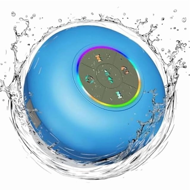 wonima11 Bluetooth Shower Speaker with LED – Portable Wireless Mini Speaker with Mic & Suction Cup, IPX4 Water Resistant for Shower, Travel, Pool, River Floating, and Outdoor Fun (Blue)