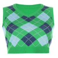thumbnail image 2 of Women‘s V Neck Sleeveless Argyle Sweater Knitted Vest Slim Fit Ribbed Tank Crop Top Spring Fall Winter Kitwear, 2 of 3