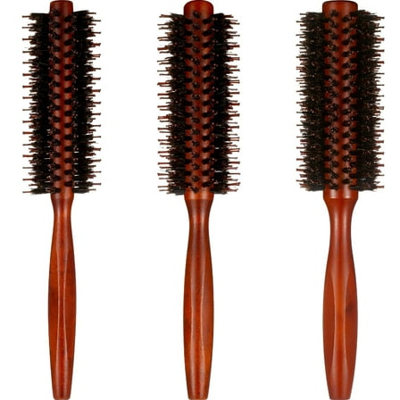 ACDANC 3 Pieces Boar Bristle Round Brush - Round Hair Brush with Wood Handle, Roller Brush for Women and Girls (10/12/14 Rows)