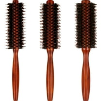 ACDANC 3 Pieces Boar Bristle Round Brush - Round Hair Brush with Wood Handle, Roller Brush for Women and Girls (10/12/14 Rows)