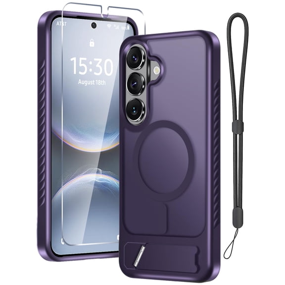 Dteck for Samsung Galaxy S26 Case with Screen Protector   Lanyard Wrist Strap, Fit for MagSafe, Translucent Matte Rugged Phone Cover with Kickstand,Deep Purple