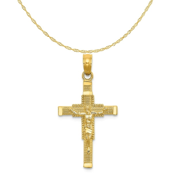 Carat in Karats 14K Yellow Gold Beaded Accent With Cross Behind ...