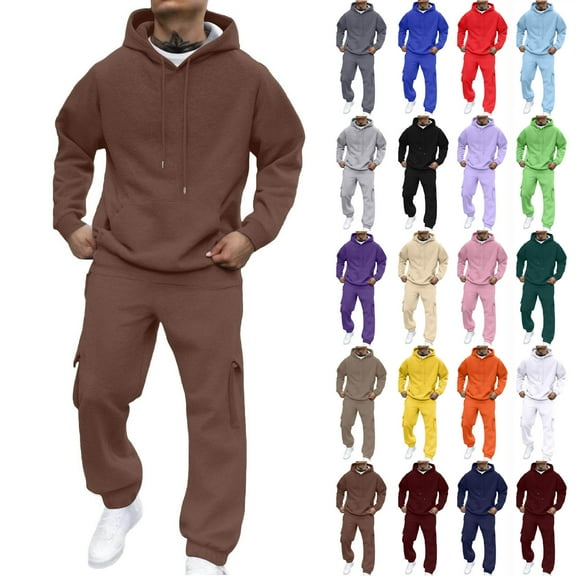 Horkkom Men Sweatsuits Sets with Pockets Casual Track Suits 2 Piece Set Hoodies Pullover Elastic Waist Sweatpants L