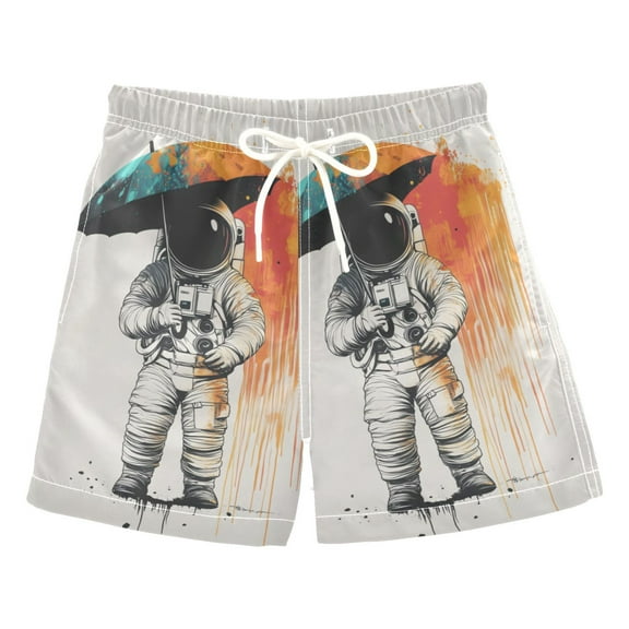 FORMRS Boys Swim Trunks Quick Dry Mesh Liner Boardshorts Sizes XS-XL, White Astronaut